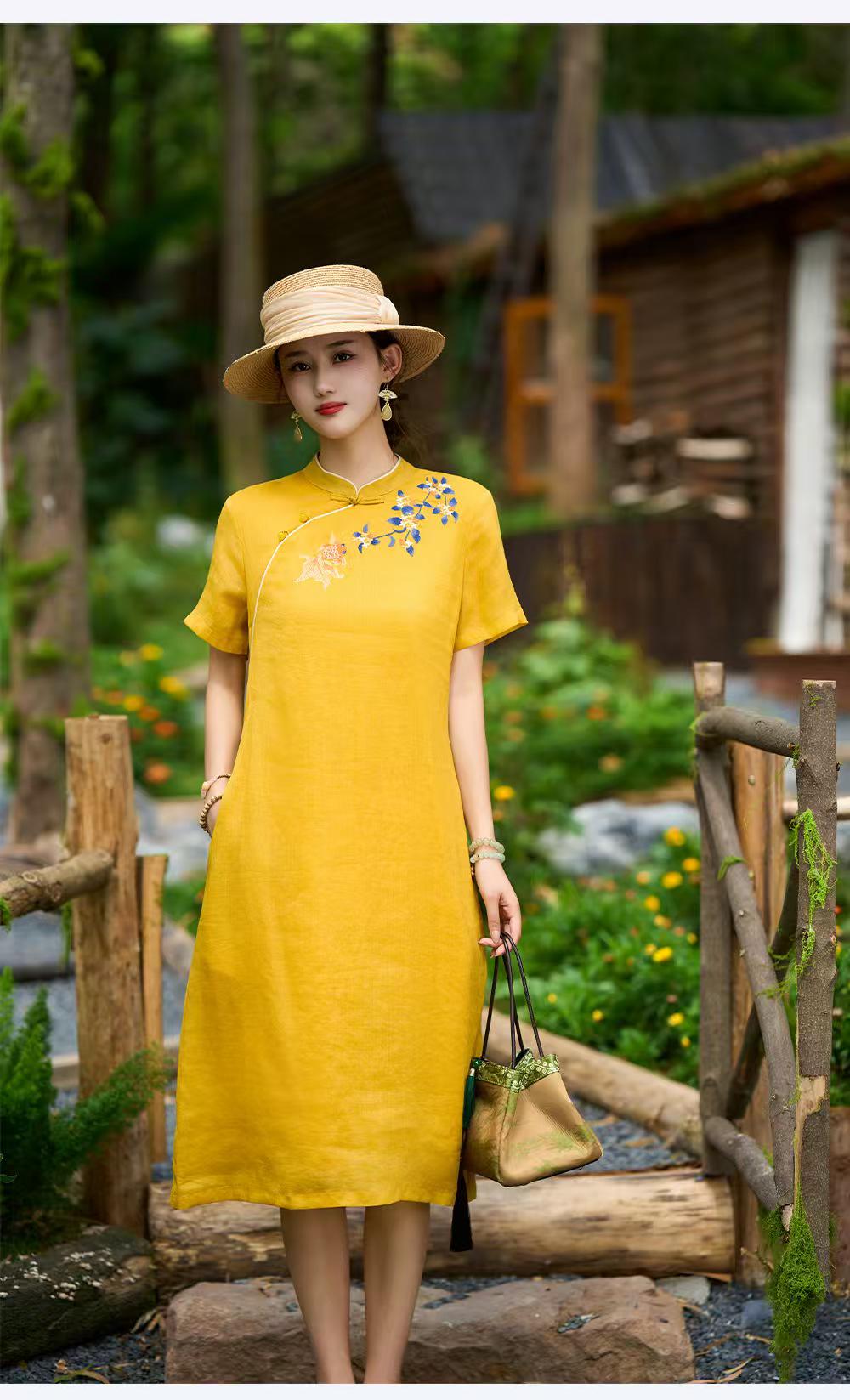 Women's Embroidered Qipao Cheongsam Dress – Ramie – additional product view