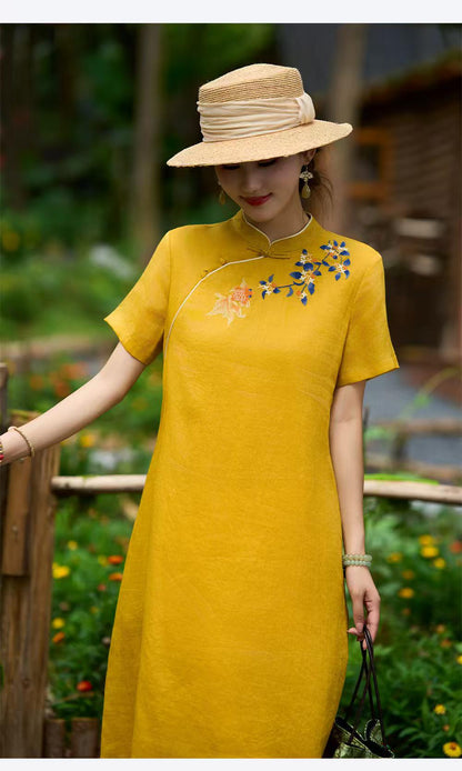 Women's Embroidered Qipao Cheongsam Dress – Ramie