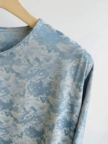 Women's Blue Jacquard Chinese Style Blouse – additional product view