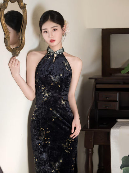 Women's Black Floral Qipao Cheongsam Dress – additional product view