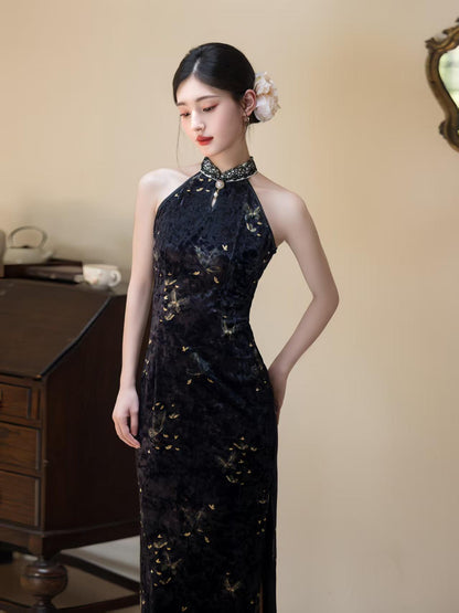 Women's Black Floral Qipao Cheongsam Dress – additional product view
