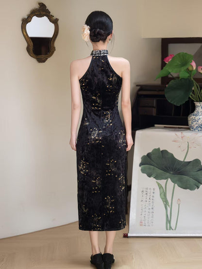 Women's Black Floral Qipao Cheongsam Dress – additional product view
