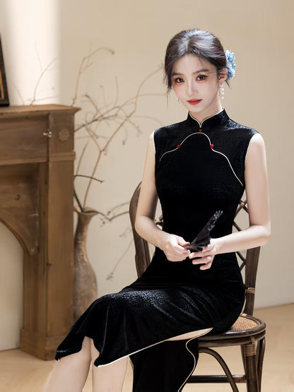 Women's Black Vintage Qipao Cheongsam Dress – additional product view
