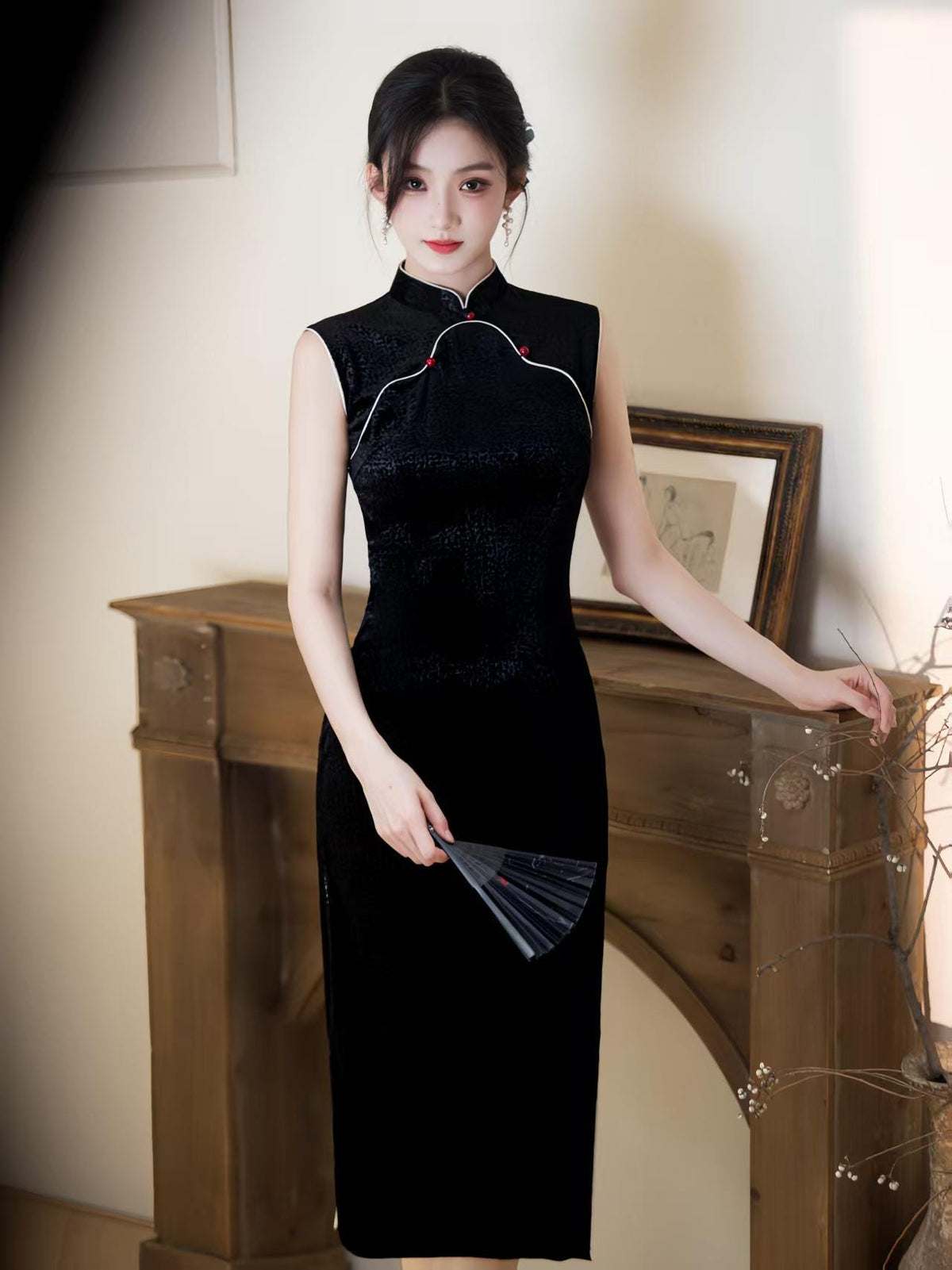 Women's Black Vintage Qipao Cheongsam Dress – additional product view