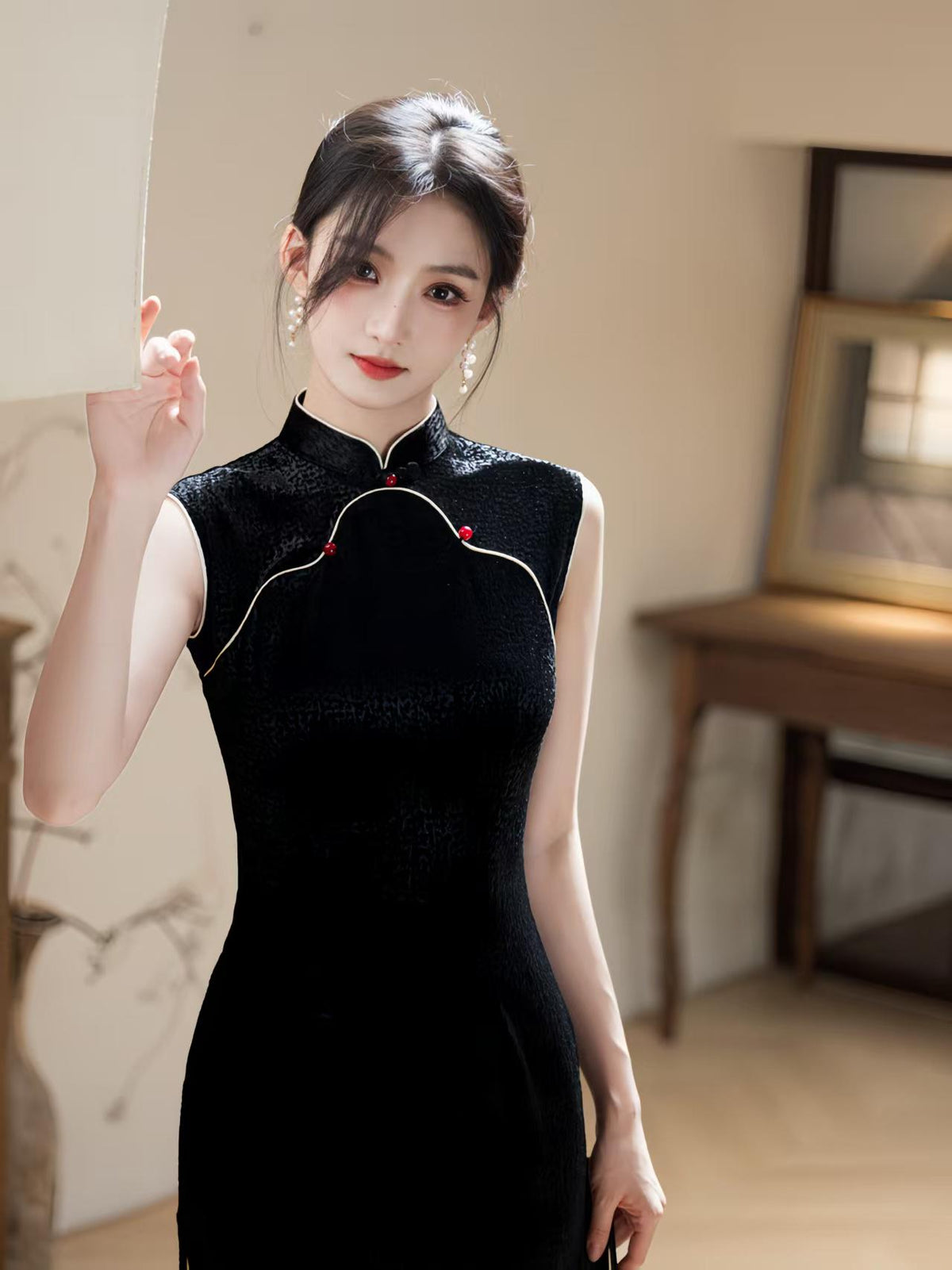 Women's Black Vintage Qipao Cheongsam Dress – additional product view