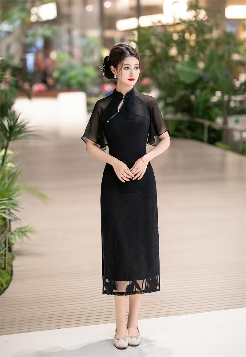 Women's Black Elegant Qipao Cheongsam Dress – additional product view