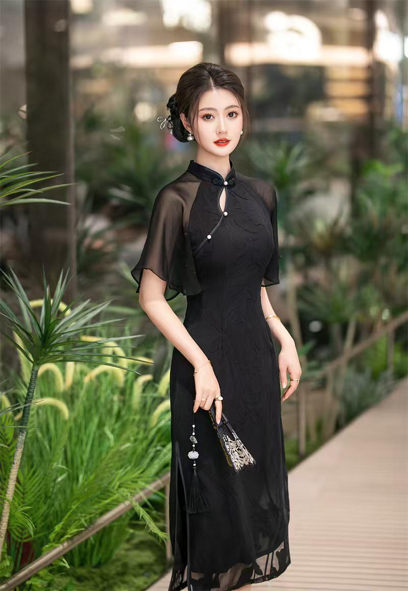 Women's Black Elegant Qipao Cheongsam Dress – additional product view