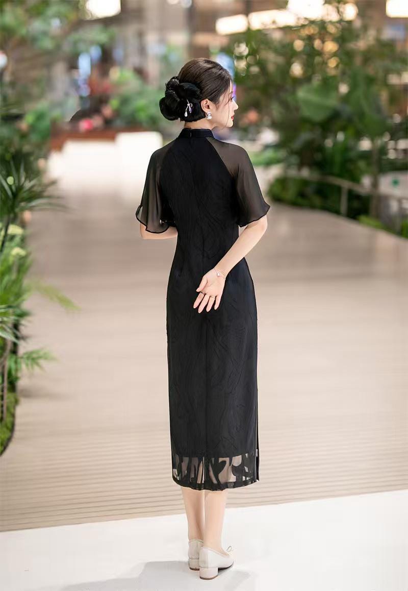 Women's Black Elegant Qipao Cheongsam Dress – additional product view