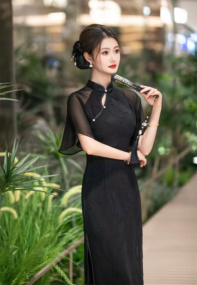 Women's Black Elegant Qipao Cheongsam Dress – additional product view