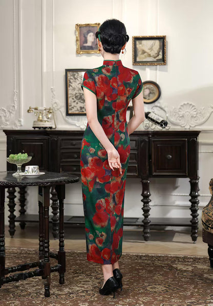 Women's Green Floral Qipao Cheongsam Dress – additional product view