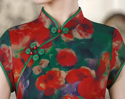 Women's Green Floral Qipao Cheongsam Dress – additional product view