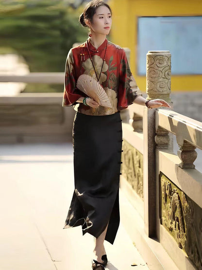 Green Xiangyun Silk Qipao Two-Piece Set – additional product view