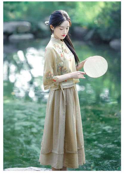 Women's Green Elegant Modern Hanfu Set – additional product view