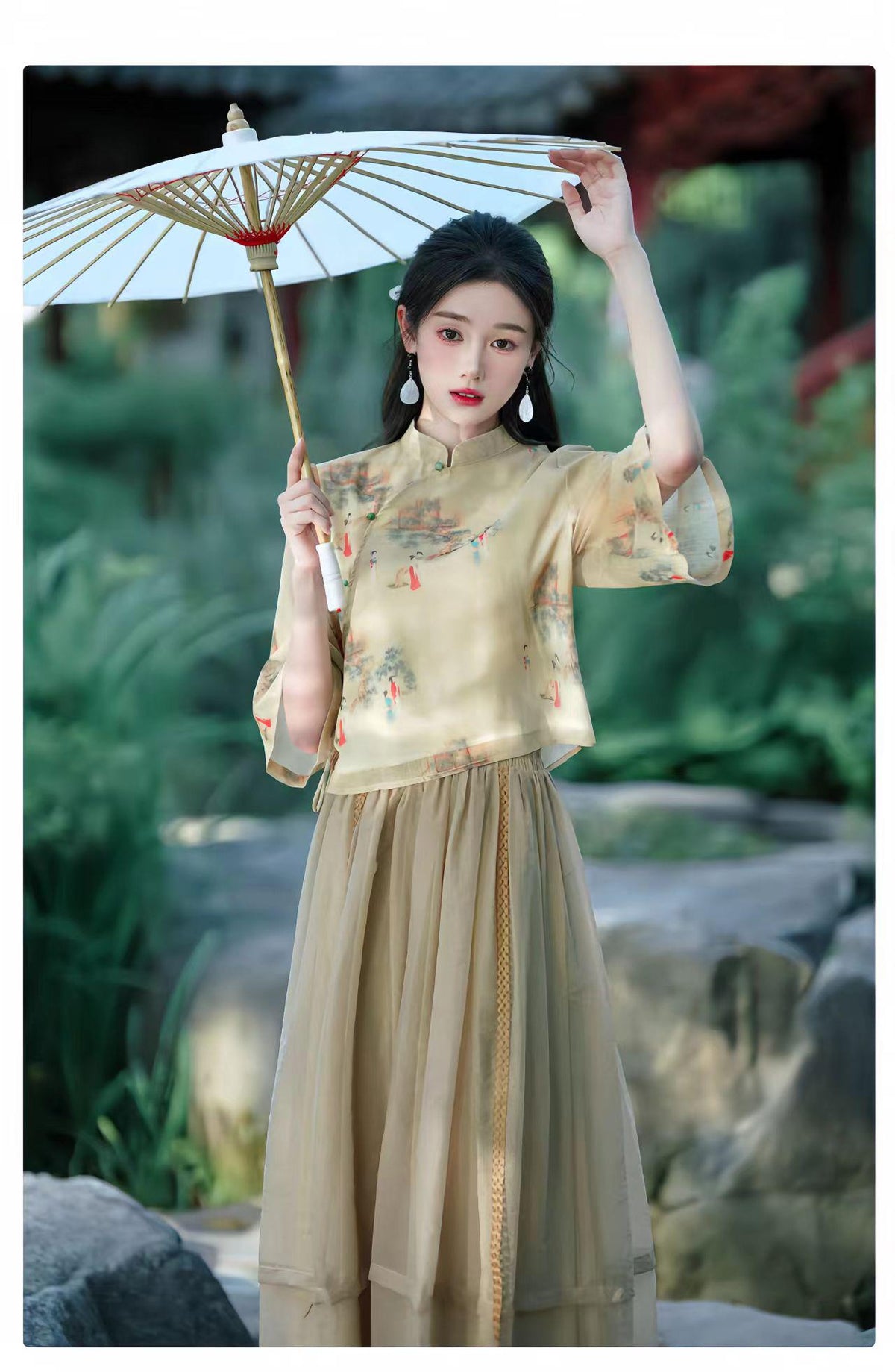 Women's Green Elegant Modern Hanfu Set – additional product view