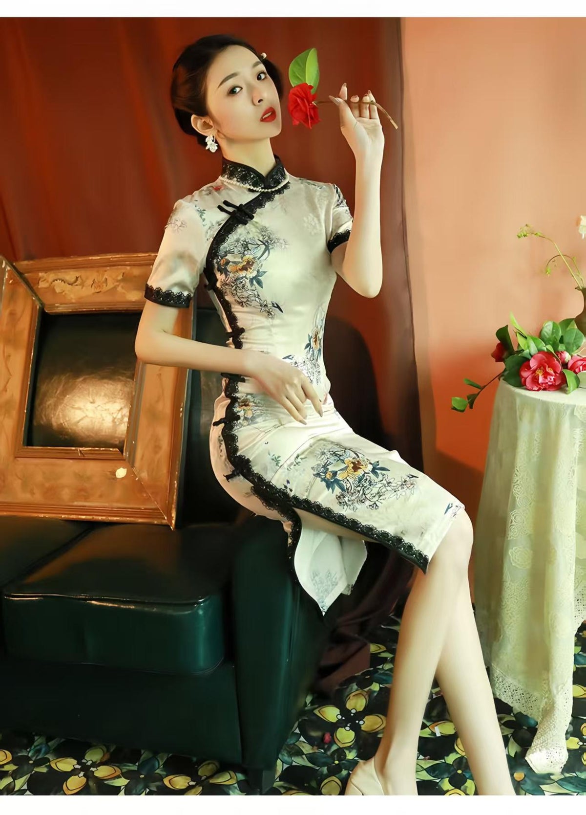 Women's Floral Qipao Cheongsam Dress – Fitted – additional product view