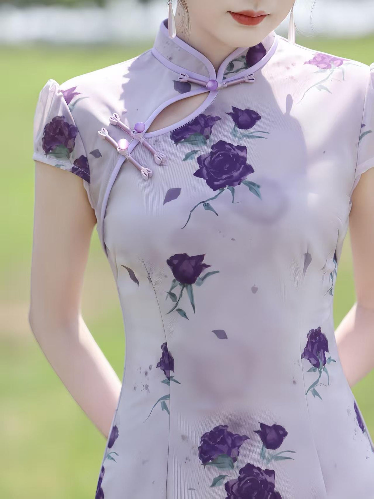 Women's Pink Floral Qipao Cheongsam Dress – Maxi Fitted – additional product view