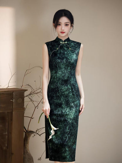 Women's Green Vintage Qipao Cheongsam Dress – Sleeveless Fitted – additional product view