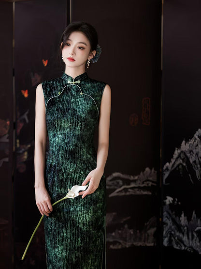 Women's Green Vintage Qipao Cheongsam Dress – Sleeveless Fitted – additional product view