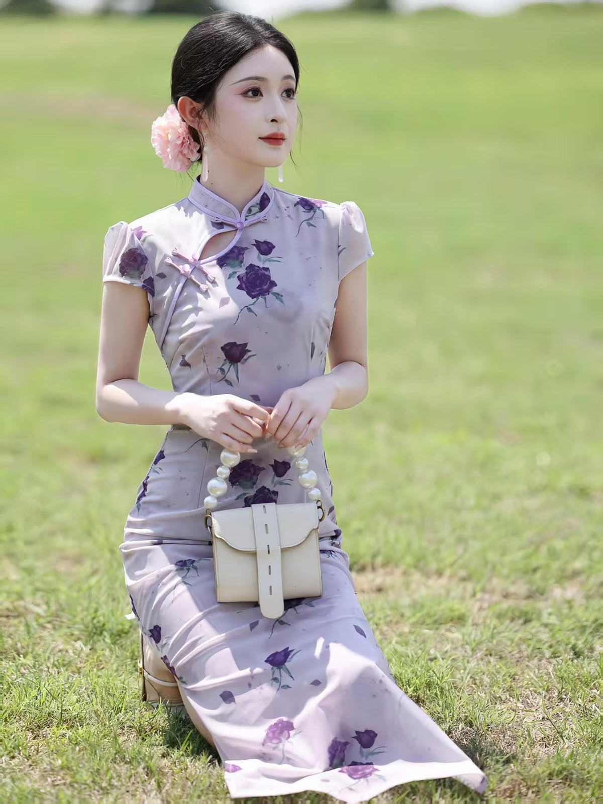 Women's Pink Floral Qipao Cheongsam Dress – Maxi Fitted