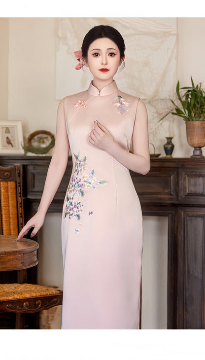 Women's Pink Floral Qipao Cheongsam Dress – Maxi – additional product view
