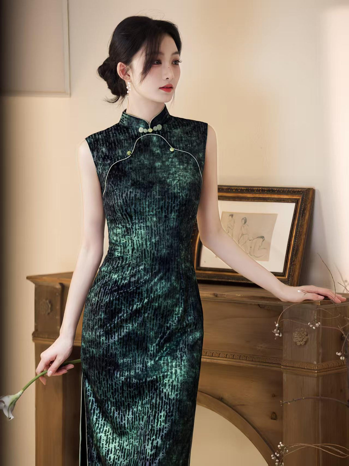 Women's Green Vintage Qipao Cheongsam Dress – Sleeveless Fitted