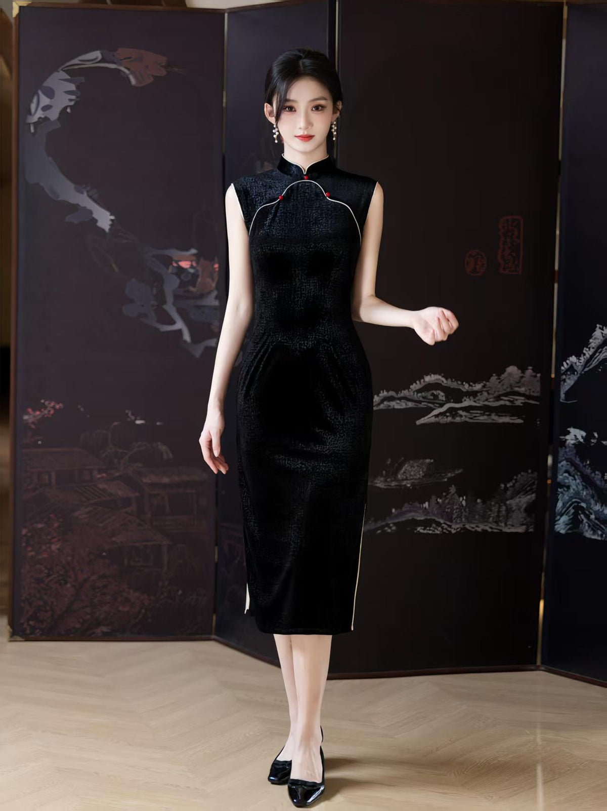 Women's Black Vintage Qipao Cheongsam Dress – additional product view