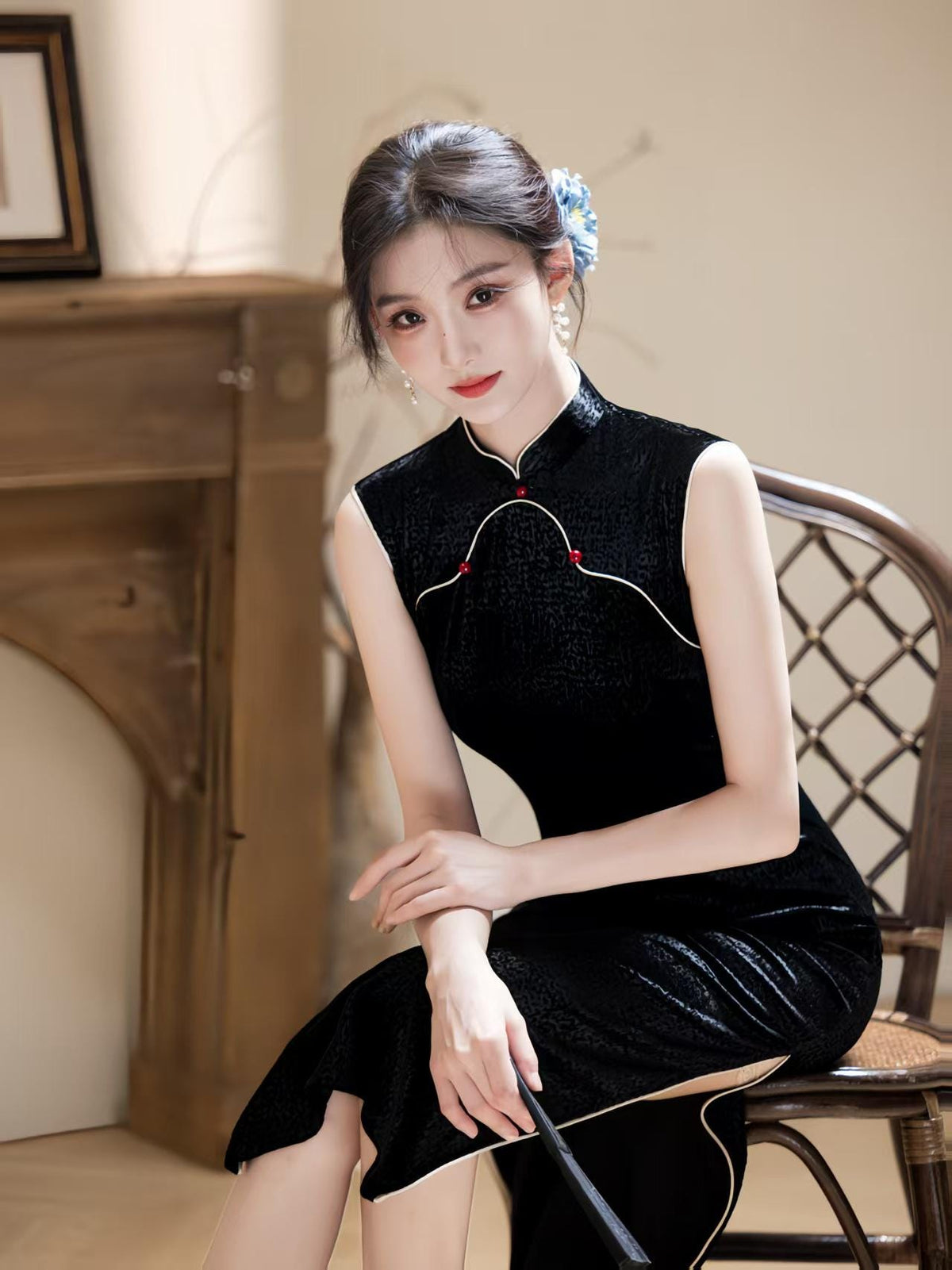 Women's Black Vintage Qipao Cheongsam Dress – additional product view