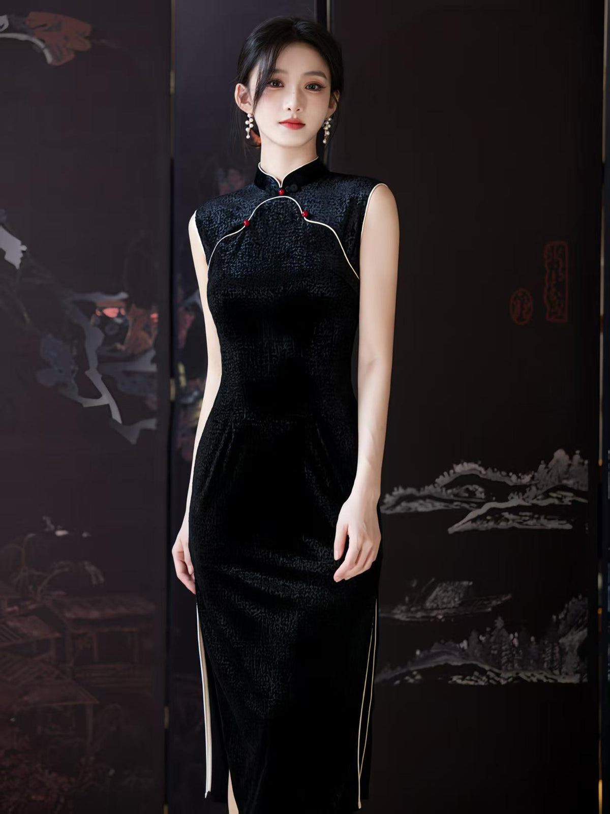 Women's Black Vintage Qipao Cheongsam Dress – additional product view