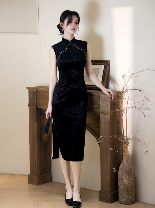 Women's Black Vintage Qipao Cheongsam Dress