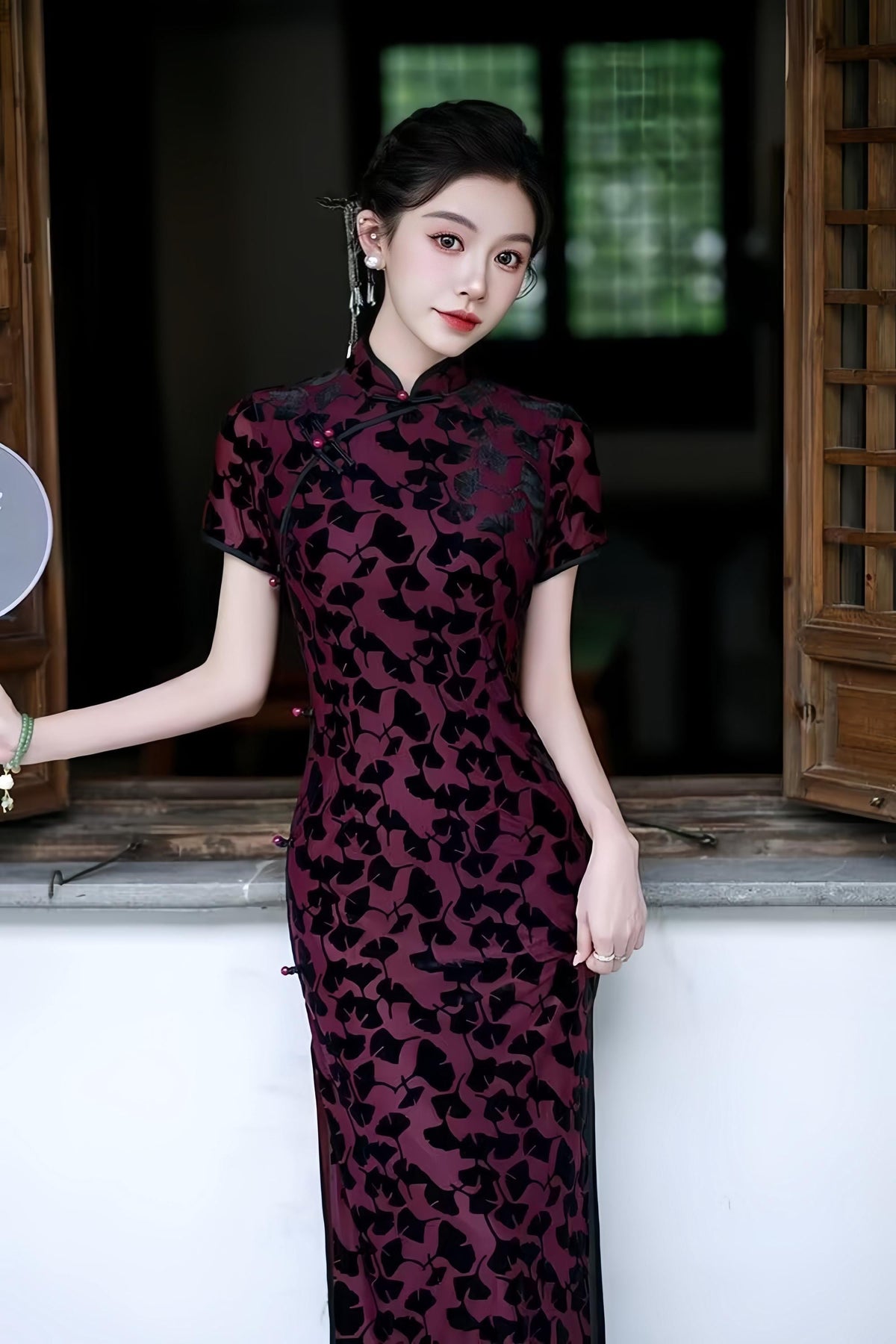 Women's Black Vintage Velvet Qipao Cheongsam Dress – Maxi Fitted