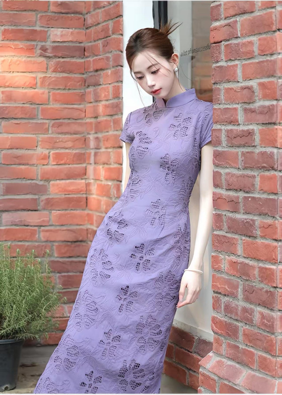 Women's Vintage Qipao Cheongsam Dress – Lilac Fitted – additional product view