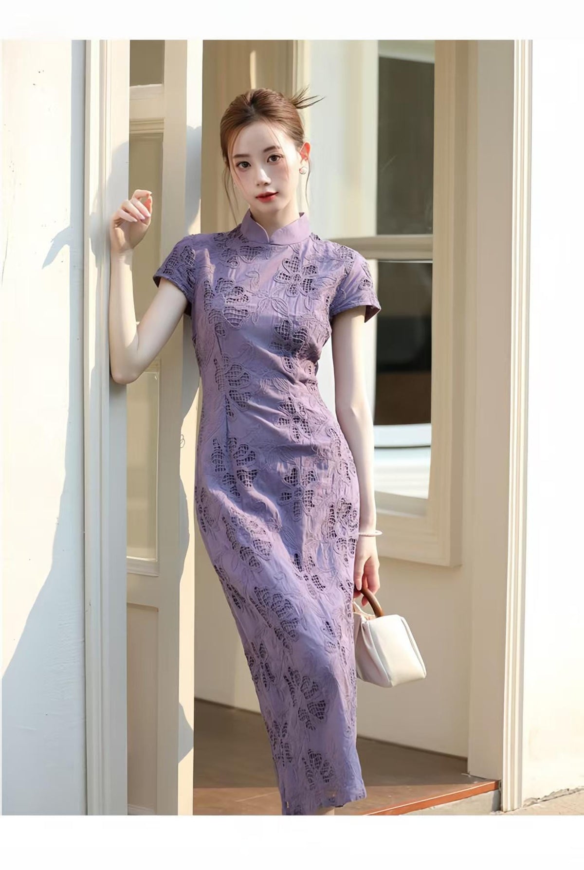 Women's Vintage Qipao Cheongsam Dress – Lilac Fitted – additional product view