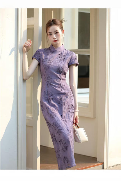 Women's Vintage Qipao Cheongsam Dress – Lilac Fitted – additional product view