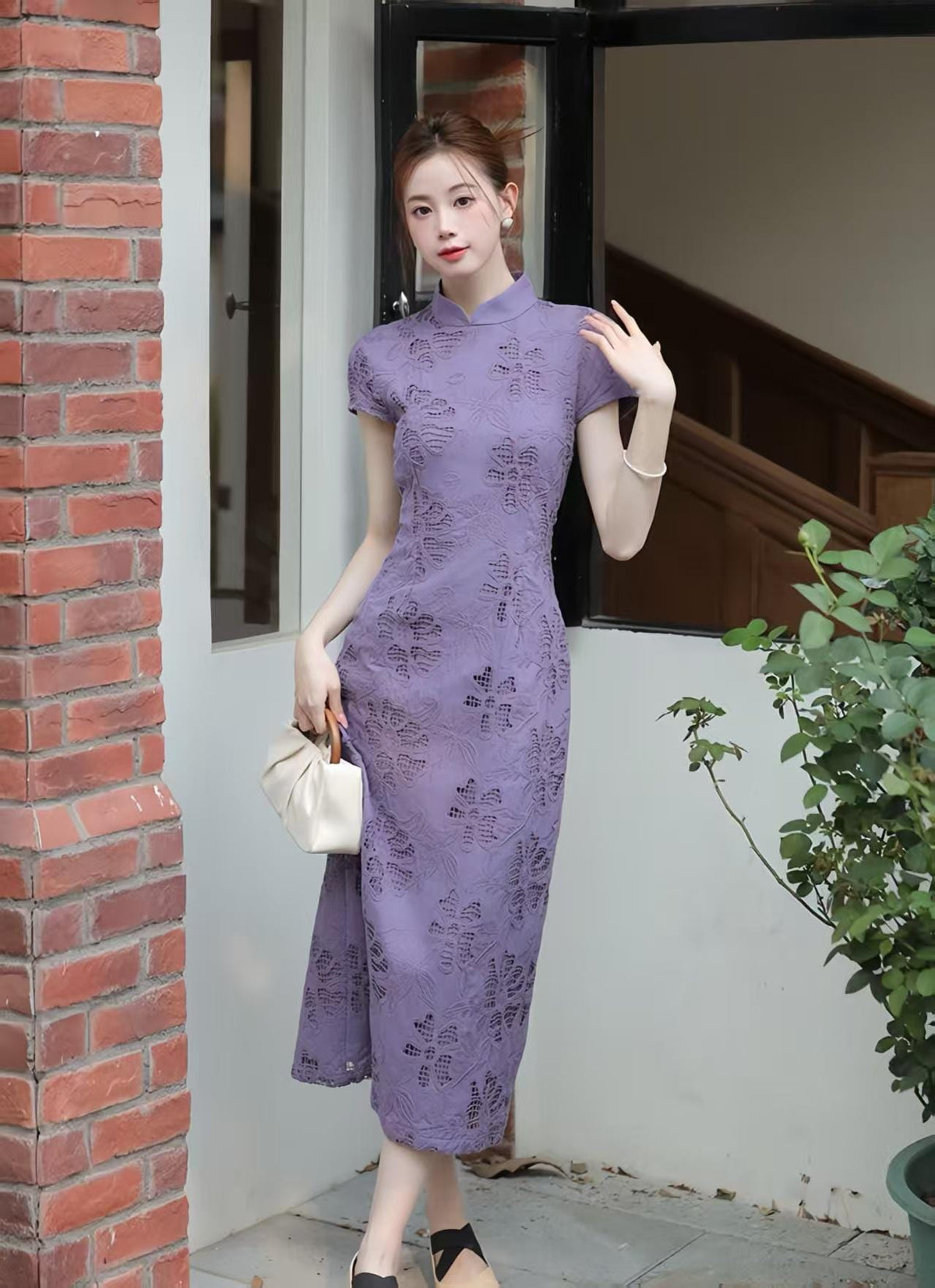 Women's Vintage Qipao Cheongsam Dress – Lilac Fitted – additional product view