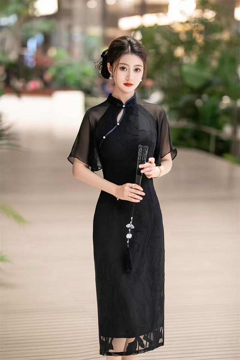Women's Black Elegant Qipao Cheongsam Dress – additional product view