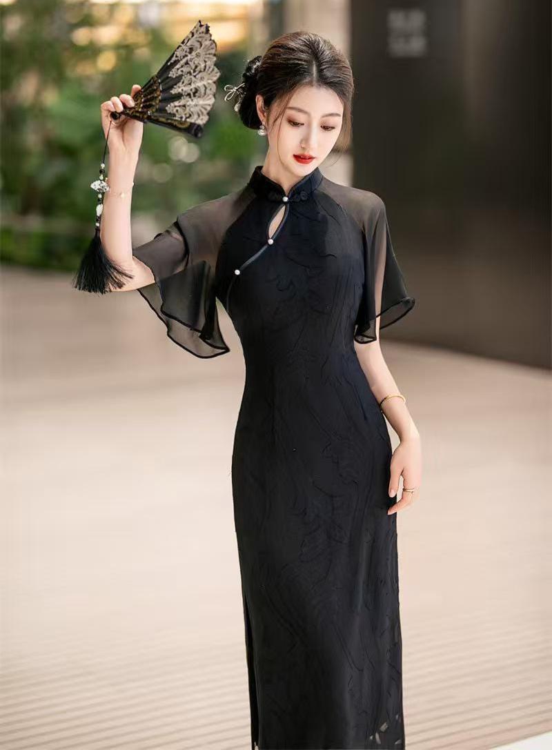 Women's Black Elegant Qipao Cheongsam Dress