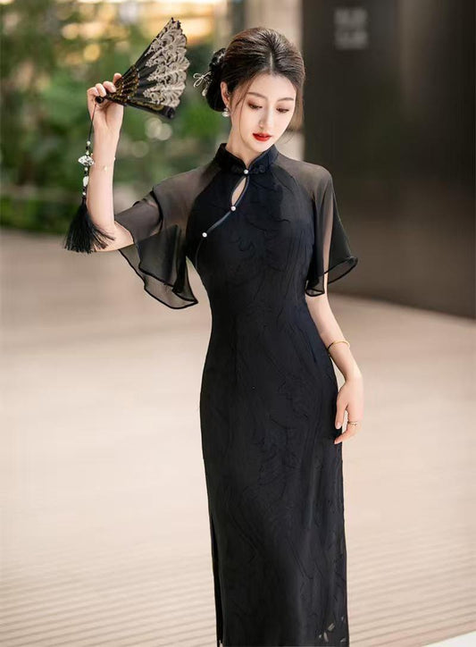 Women's Black Elegant Qipao Cheongsam Dress