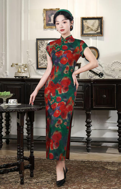 Women's Green Floral Qipao Cheongsam Dress – additional product view
