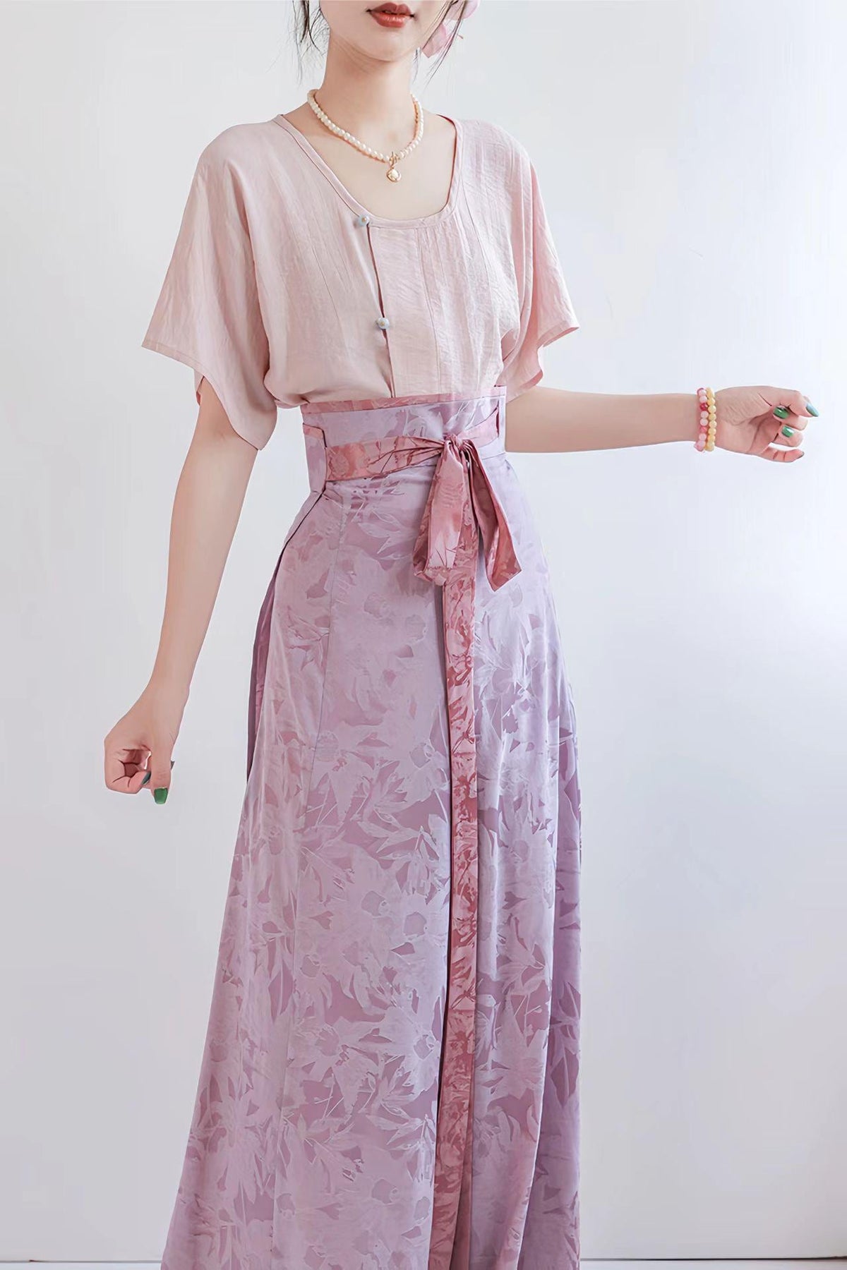 Women's Pink Elegant Modern Hanfu Set – additional product view