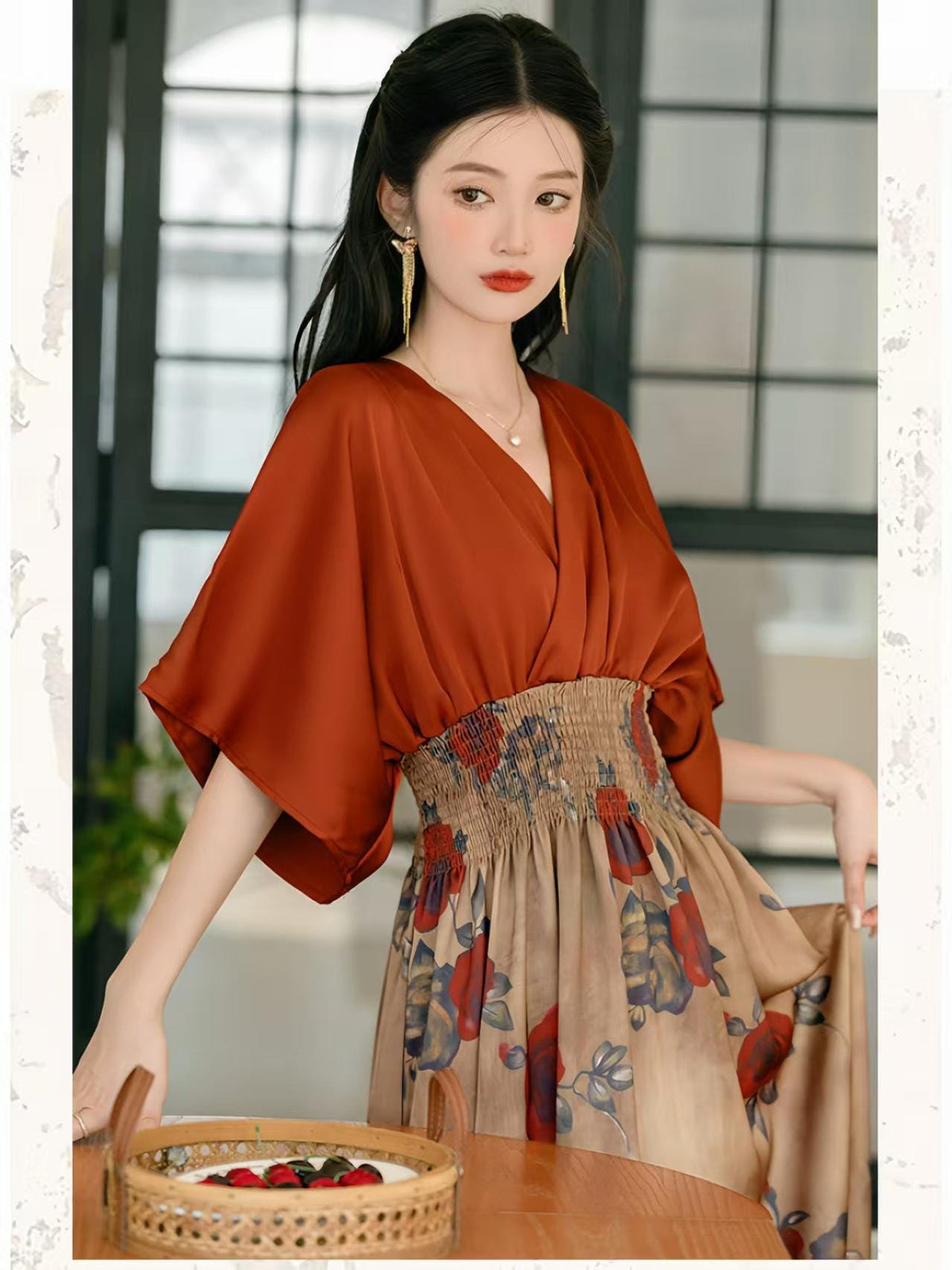 Women's Red Vintage Qipao Cheongsam Dress – Maxi – additional product view