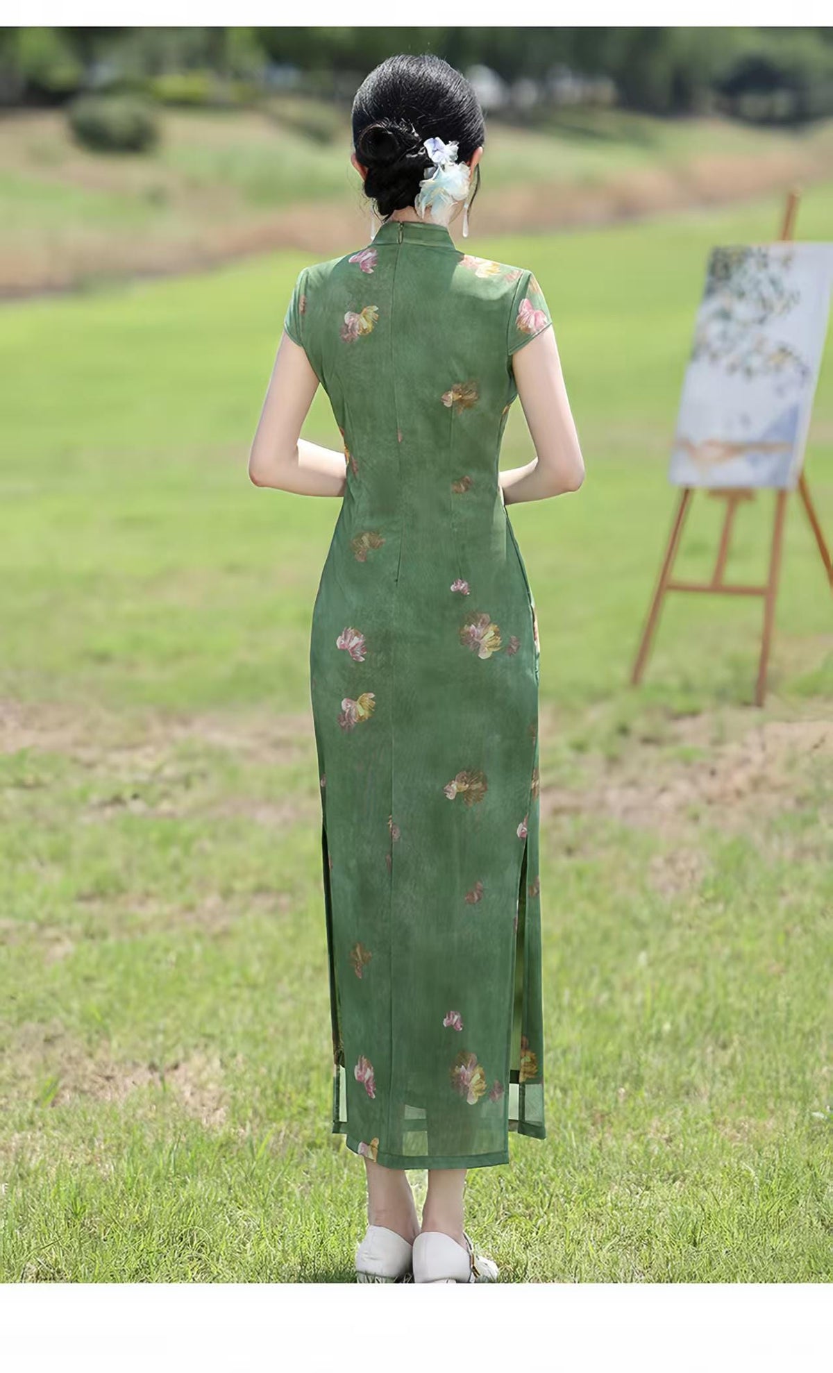 Women's Green Vintage Qipao Cheongsam Dress – Long – additional product view