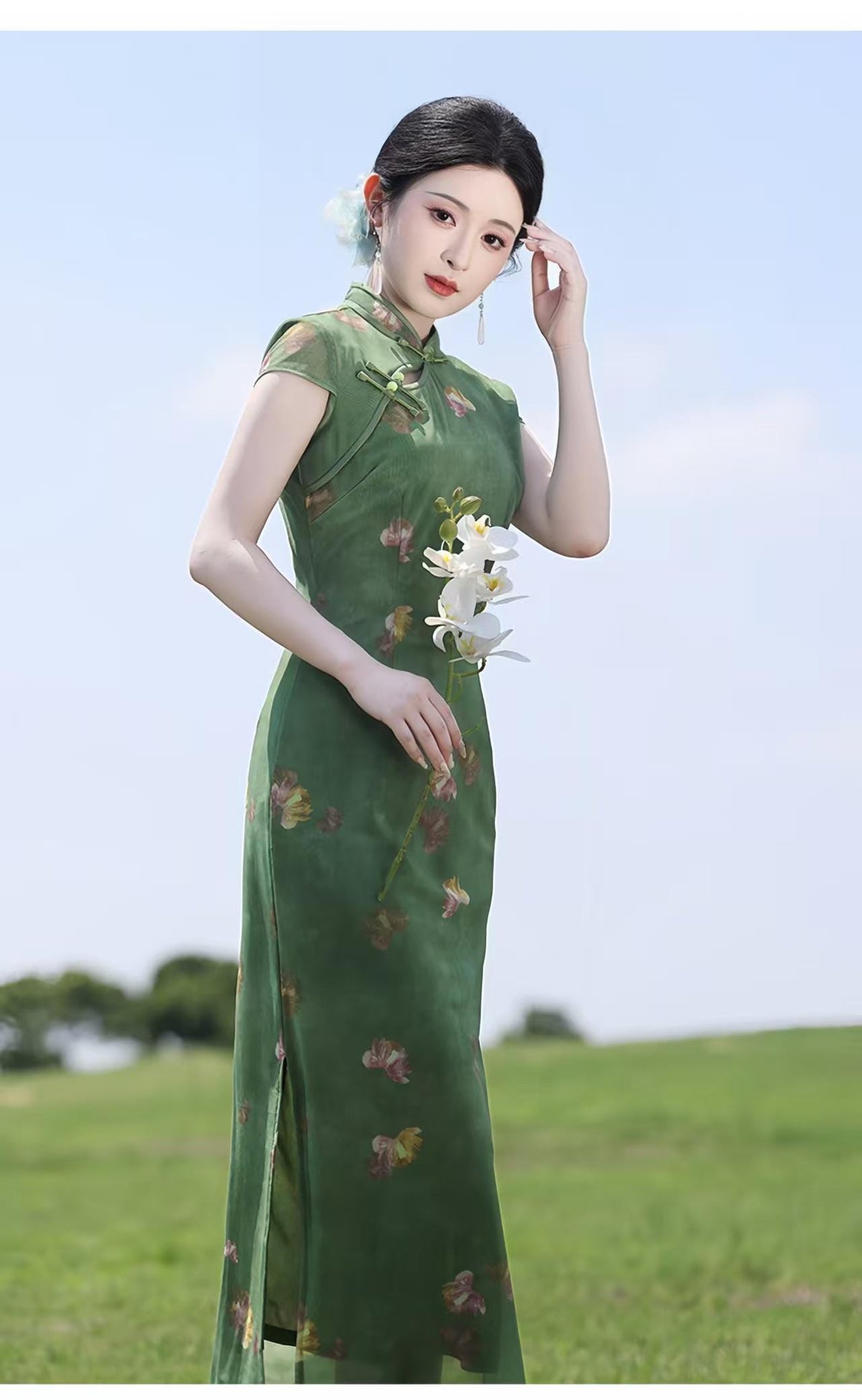 Women's Green Vintage Qipao Cheongsam Dress – Long – additional product view