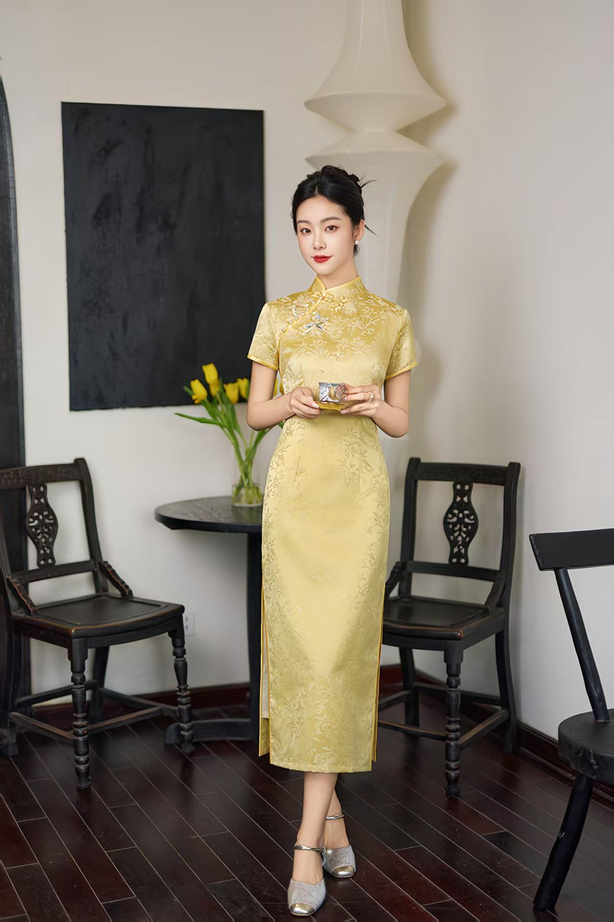 Women's Embroidered Qipao Cheongsam Dress – Maxi – additional product view
