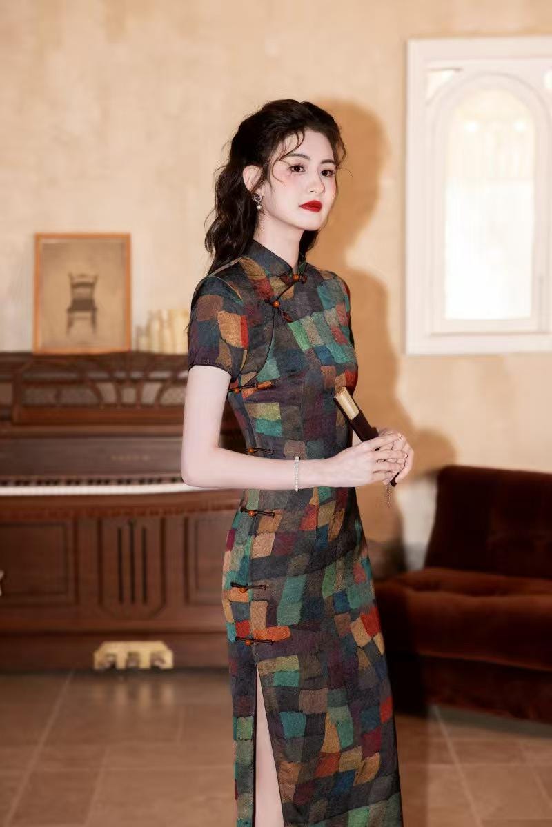 Women's Floral Qipao Cheongsam Dress – Multicolor Jacquard – additional product view