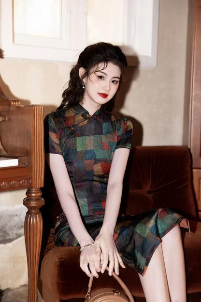 Women's Floral Qipao Cheongsam Dress – Multicolor Jacquard – additional product view