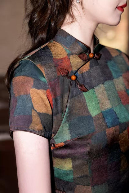 Women's Floral Qipao Cheongsam Dress – Multicolor Jacquard – additional product view