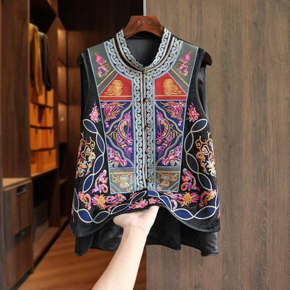 Yellow Floral Embroidered Vintage Chinese Style Vest – additional product view
