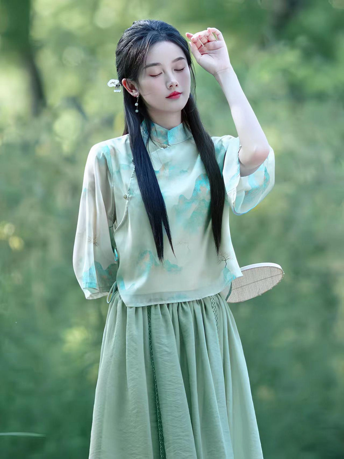 Women's Green Elegant Modern Hanfu Set – additional product view