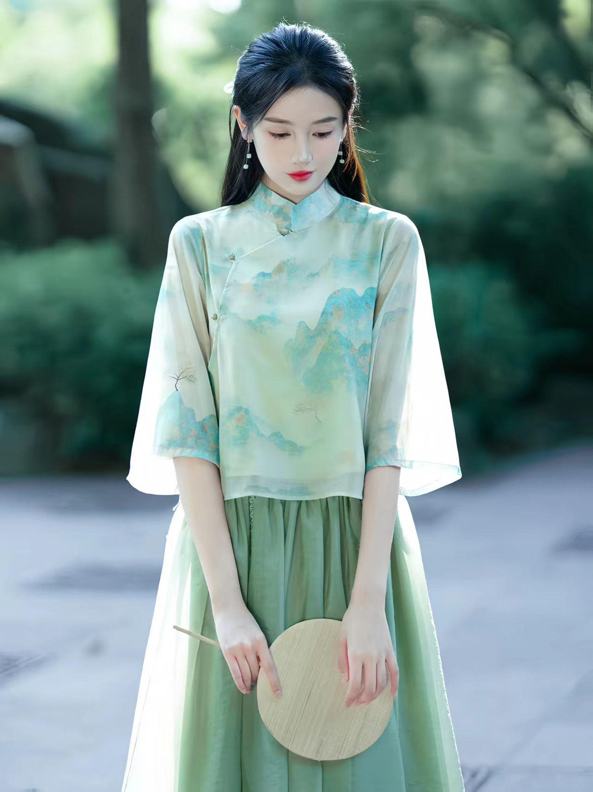 Women's Green Elegant Modern Hanfu Set – additional product view