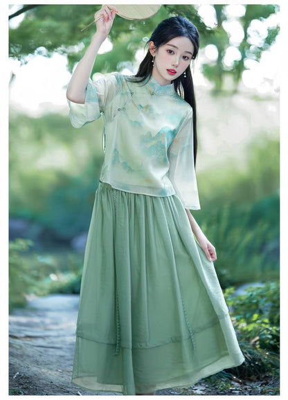 Women's Green Elegant Modern Hanfu Set – additional product view